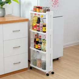 Goods For Kitchen Storage Rack Fridge Side Shelf 2/3/4 Layer Removable With Wheels Bathroom Assemble Organizer Shelf Gap Holder