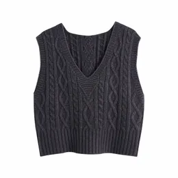 Vinatge Woman Grey V Neck Crochet Vest Spring Fashion Ladies Soft Knitted Tank Female Casual Sleeveless Knitwear 210515