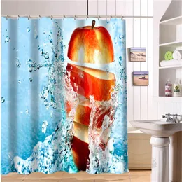シャワーカーテンカスタムフレッシュフルーツリンゴの水中モダンカーテンポリエステルファブリック印刷バスルームの防水フック付き