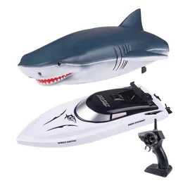 2 4G Fjärrkontroll Shark RC Boat Toy Highspeed Speed ​​Underwater Electric Racing Boat Summer Water Toys