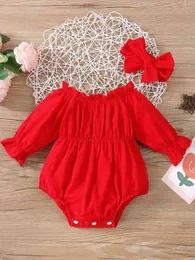 Bebek Katı Flush Sleeve Fırfırtı Trim Bodysuit Kafa