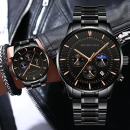 Assista aos homens GoldenHour Top Marca de luxo de aço inoxidável relógios de quartzo Mens impermeável Cronógrafo relógio de pulso Relogio masculino 210517
