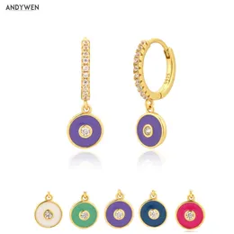 Andywen 925 Sterling Silver Lila Enamel Lucky Eye Women Drop Earring Piercing Ohrringe Pendiente Fashion Luxury Jewels 210608