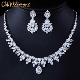 CWWZircons High Quality Cubic Zirconia Bridesmaid Jewelry Sets Luxury Bridal Wedding Dress Earring Necklace Accessories T143 H1022