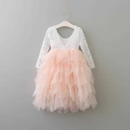 Detaljhandel tonåring tjejer maxi lång tårta spets klänning för år barn fluffig bröllop blomma prinsessan partiet kostym 210529