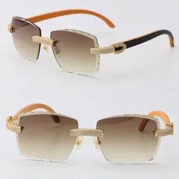 2022 New Metal Rimless Man Womens Sunglasses Original Wood Mix Micro-paved Diamond Set Woman Sun glasses Male and Female Driving Frame with 18K Gold Eyeglasses Siz:57