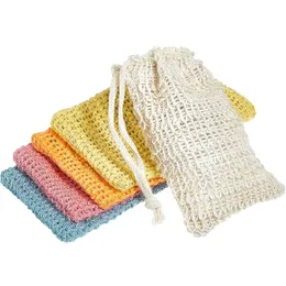 multicolor Natural Exfoliating Mesh Bags Pouch For Shower Body Massage Scrubber Natural Organic Ramie Soap Bag Loofah Bath Spa Foaming With Drawstring