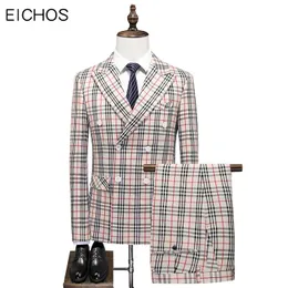 Plaids de negócios formais de três peças Terno 2021 Fantas fit Slim Homme Mariage Double Basted Wedding Dress Sutits Men's Blazers