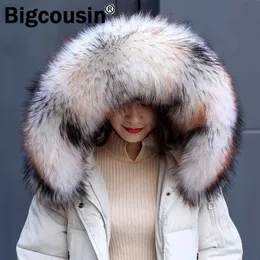 Kvinnor Luxury Fur Collar Faux Raccoon Fur Winter Coat Scarves Stor Storlek Varm Män Barn Jackor Decor Kvinna Fashion Wraps CG08 H0923