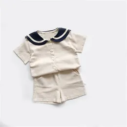 夏のスーツの韓国風の服セット赤ちゃん女の子の服トップ+短い2ピースの子供女の子の男の子210528
