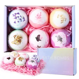 6pcs/set Handmade Essential Oil Bubble Bath Ball Dry Flower Bath Bomb Ocean Salt Balls Natural Skin Care Body SPA Stress Relief Mothers Day Birthday Gift Box ZL0663