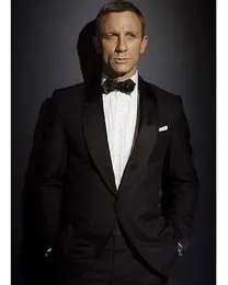 Custom Made black mens suits tuxedo jacket men Suit James Bond dress wear to wedding Suit For Men Groom Jacket+Pants+Bow tie X0909