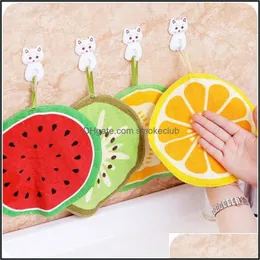 Cleaning Cloths Household Tools Housekee & Organization Home Garden Hanging Cartoon Fruit Pattern Hand Towels Kitchen Absorbent Rags Childre