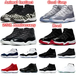 Sapatos de basquete do salto 11s do 11S para homens 11 Cool Grey Animal Instinct Jubileu de 25º aniversário criado Concord Cap e vestido Mens treinadores esportivos
