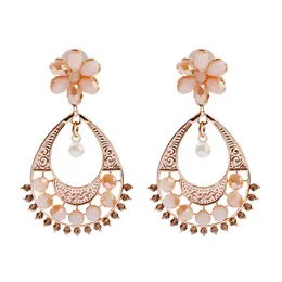 Ethnic Vintage Pink Crystal Flower Dangle Earrings Gold Water Drop Earring Brincos Pendientes Statement Jewelry Bijoux
