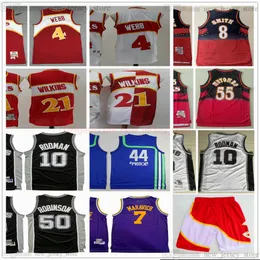 Retro Baskeball 44 Pistola Pete Maravich Maglia cucita Dikembe Mutombo Spud Webb Steve Smith Dennis Rodman David Robinson Maglie Pantaloncini rossi bianchi