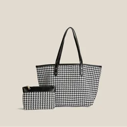 Kvinnor Tote Bag Canvas Handväska 2021 Tjej Shopper Purse Mode Casual Houndstooth OL Style Stora Kapacitet Commuter Crossbody Väskor