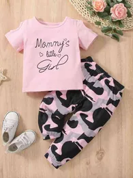 Baby-Jogginghose mit Buchstabengrafik und Cold-Shoulder-T-Shirt, Grafikdruck SIE