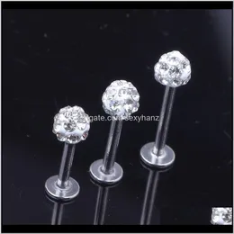 Labret, Drop Delivery 2021 도매 20pcs/로트 Crystal Clear Stainless Steel Lip Labret Ring Eor Stud Piercing Tragus Earring Body Jewelry U