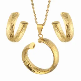 Earrings & Necklace African Wedding Jewelry Sets For Bride Women Ethiopian Gold Irregular Circles Pendants Necklaces Dubai Arab Jewellery