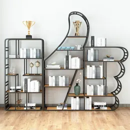 Hooks & Rails Nordic Iron Solid Wood Bookshelf Shelf Simple Modern Study Creative Floor Children's Bookcase Office