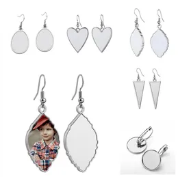 5 stilar Sublimering Örhängen Party Favor Blank DIY Skräddarsy metall Dangler Leaf Hjärtformad Värmeöverföring Utskrift Örhänge Örhängen