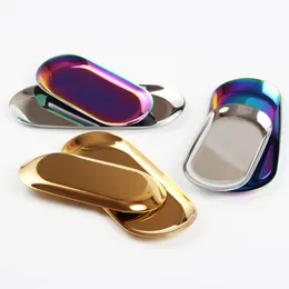 Chic Metal Dessert Tray Plate Kitchen Tool Storage Colored Stainless Steel Oval Towel Dinner Plates