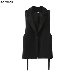 Mulheres Vest Ternos Casaco Revestido Collar Negro Sem Mangas Side Split Blazer Moda Casual Chique Lady Waistcoat Outerwear ZA 211120