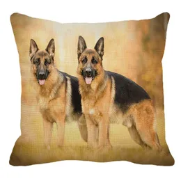 Tysk Shepherd Print Linen Pilllowcase Home Sofa Square Cushion Cover Animal Dog Mönster Pillow AC104 Kudde/Dekorativ