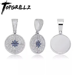 TopGrillz Hip Hop Compass Wisiorek Iced Out Cubic Cyrkonia Z Łańcucha Tenis Moda Biżuteria Prezent Dla Mężczyzn Kobiety 210721