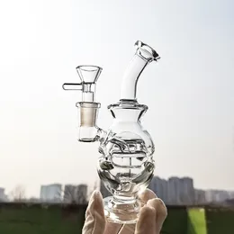 Transparente, dicke, gebogene Hals-Glasbongs, Pfeife, Fab-Ei-Recycler, Glasöl, Dab-Rigs, Perkolator, Wasserpfeifen, weibliches Gelenk, mit 14 mm klarem Schüsselzubehör