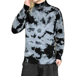 Sweter Mężczyźni Streetwear Retro Wzór Hip Hop Autumn Drill Over Spandex O-Neck Oversize Para Dorywczo męskie Swetry