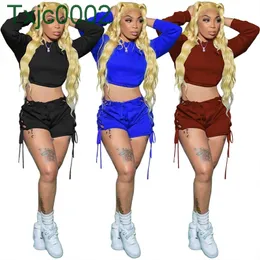 Frauen Zwei Stück Hose Set Designer 2022 Frühling Sommer Mit Kapuze Pullover Langarm Und Spitze-up Shorts Jogging Anzug 3 farben