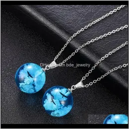 Anhänger Jewelrychic Transparente Harz Rould Ball Mond Anhänger Halskette Frauen Blauer Himmel Adler Kette Modeschmuck Geschenke Für Mädchen Halsketten