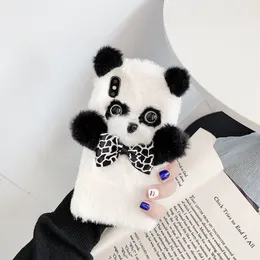 3D панда мультфильм сотовый телефон чехол пушистый мех мода мягкий уютный чехол ребенок девушка милая крышка для iPhone 7 8plus xr xsmax 11 12 13 pro max