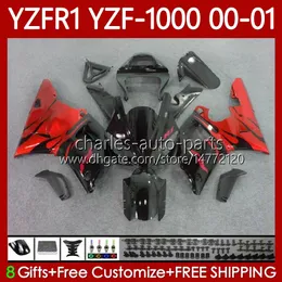 Motorcykelkroppar för Yamaha YZF-R1 YZF-1000 YZF R 1 1000 CC 00-03 karosseri 83no.4 YZF R1 1000CC YZFR1 00 01 02 03 YZF1000 2000 2001 2002 2003 OEM Fairing Kit Red Flames
