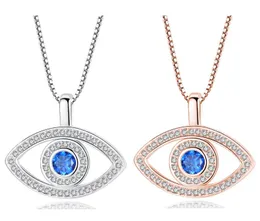 2 Colors Blue Evil Eye Pendant Necklace Luxury Crystal CZ Clavicle Necklaces Silver Rose Gold Jewelry Third Zircon Fashion jewelrys Gift