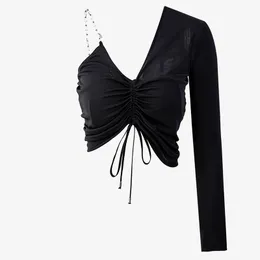 [DEAT] Half-Body Skirt Två Pieces Suit New One Side Suspenders Black Folds Bow Slim Women Fashion Tide Sommar 7d001232 210428