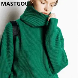 Mastgou Wool Women 's Sweater 가을 겨울 따뜻한 터틀넥 캐주얼 느슨한 특대 레이디 스웨터 니트 풀오버 탑 풀 FEMME 210922