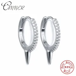 Punk Style Kadın Küpe 925 STERLING Silver Spike Perçin Çember Kadınlar için Basit Yuvarlak Kristal Küpe Huggie