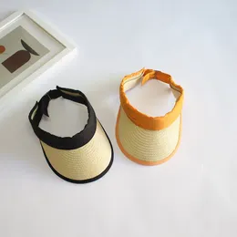 Barn halm hatt sommar toppad keps för baby flicka pojke barn splicing tomt topp härlig mode sol hatt strand cap 2-8y 210413