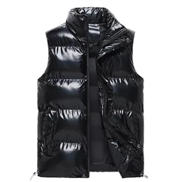 Mäns västar 2021 Stand Collar Fashion Bright Fabric Winter Vest Men Slim Vattentät Jacka Ärmlös