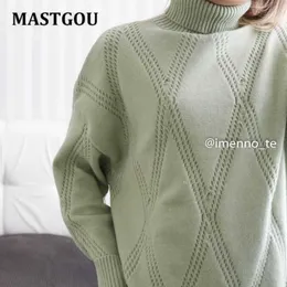 Mastgou Y2K冬の厚い女性のセーター長袖タートルネックニットジャンパートップハイストリート特大の緩い女性プルオーバー210922