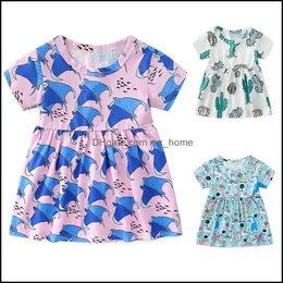 女の子のドレスの赤ちゃん子供服の赤ちゃん、マタニティ服漫画のレインボーサボテンプリントドレス子供夏のブティックファッションコレ