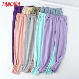 Tangada امرأة القطن السراويل النساء البضائع عالية الخصر السراويل فضفاض بنطلون ركض الإناث sweatpants الشارع الشهير 6L2 210609