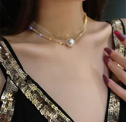 Pearl Pendant Chokers Double Necklace Gold Plate Chain för Kvinnor Smycken Rabatt 10st