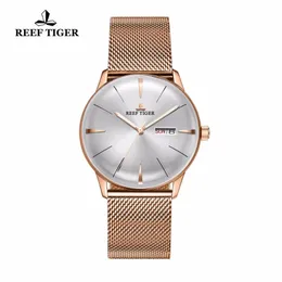 Reef Tiger / RT Luxury Simple Klockor för män Rose Gold Automatisk med datum Dag Analog RGA8238 Armbandsur
