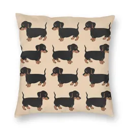 Kudde / Dekorativ kudde Gullig Dachshund Valpmönster Kuddehölje 3D Print Wiener Sausage Dog Square Throw Väska för bilkudde Hem D