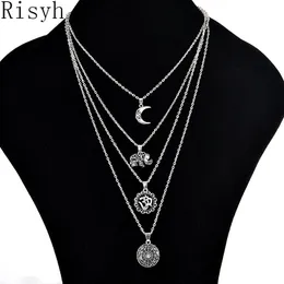 Pendant Necklaces Risyh Chain Multi-layer Fashion Trend Simple Clavicle Moon Elephant Multi Necklace