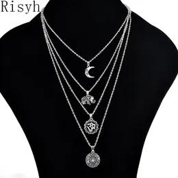 Naszyjniki wisiorek Risyh Łańcuch Multi Layer Trend Moda Proste Clavicle Moon Elephant Multi Naszyjnik